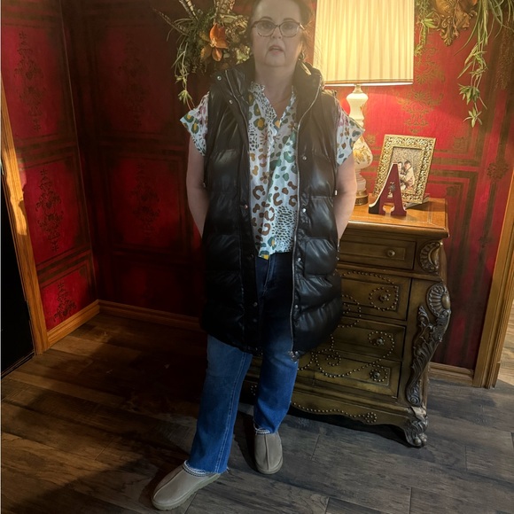 Ces Femme Black Puffer Long Vest Coat - Picture 4 of 5